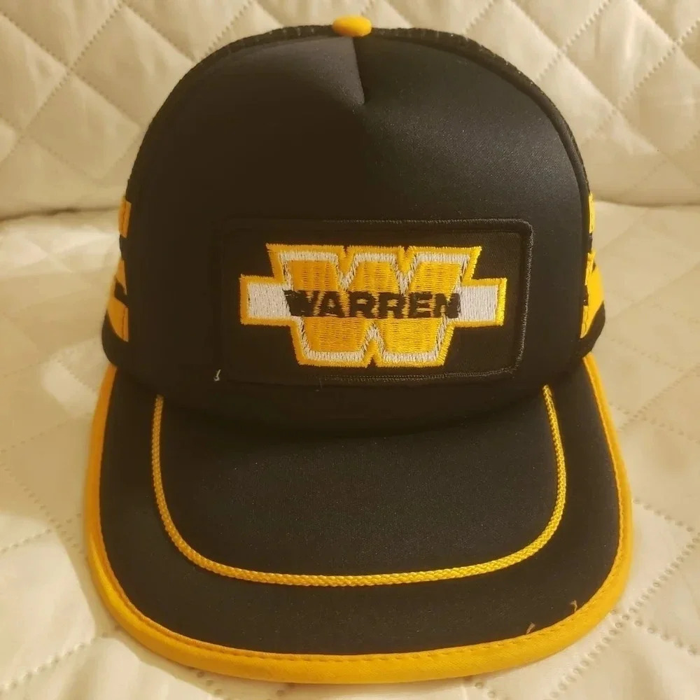 VTG,Headline Headwear Warren 3 Striped Black/Yellow Mesh,Snapback Trucker Hat.